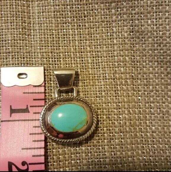 925 Silver Dual Sided MOP and Turquoise Pendant Vintage